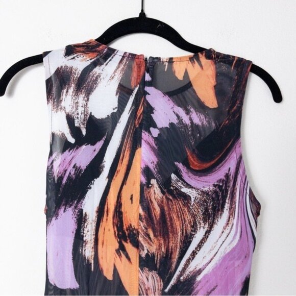 NEW h:ours L'Opera Mesh Sheer Midi Dress S Fuchsia Swirl Sleeveless - Picture 11 of 11